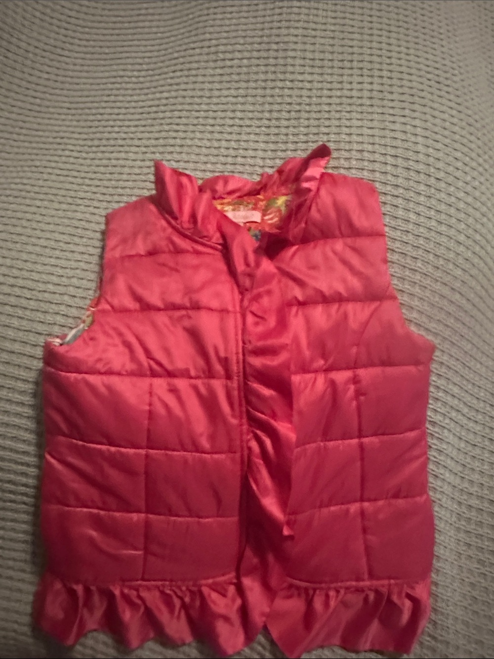 Lilly Pulitzer Hot Pink Quilted Ruffle Hem Vest